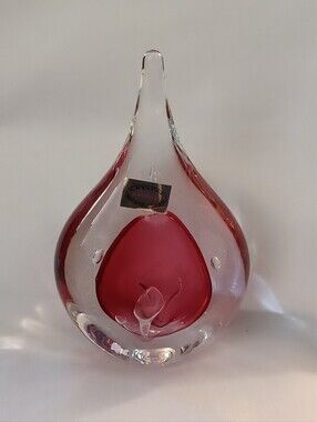 M. Pyrcak Handmade Crystal Teardrop Sommerso Paperweight 3-D Art Glass Poland